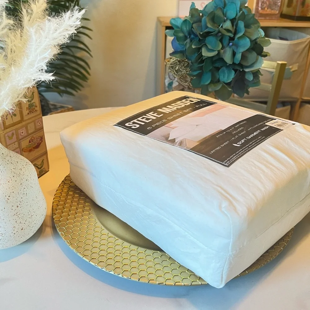 NEW Steve Madden 6 Piece Sheet Set Full Size | Soft Garment Wash White